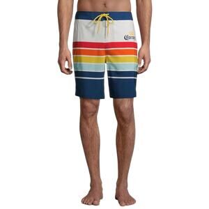 Corona Swim Trunks Mens L 36/38 Blue Colorful Striped Board Shorts Beer Retro